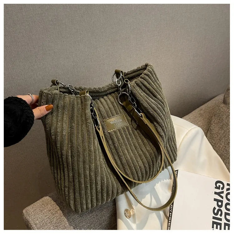 Sac à Épaule en Velours Côtelé
